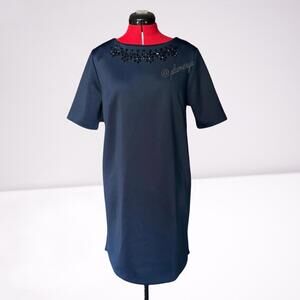 Cynthia Rowley Blue Dress with Beaded Embellished Neckline Size 14